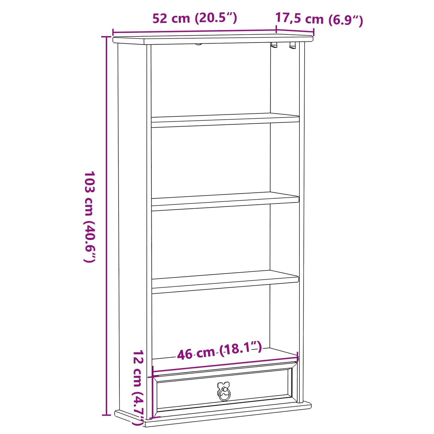 vidaXL CD cabinet White 52 x 17.5 x 103 cm Solid Pine Wood