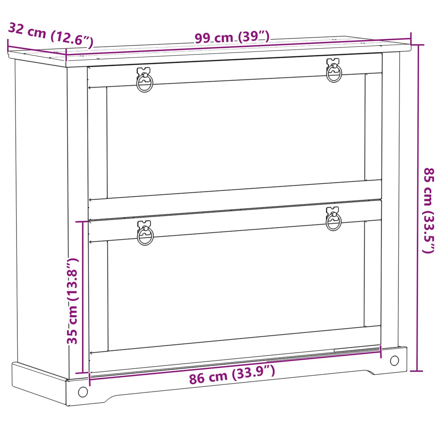 vidaXL Shoe Cabinet Corona White 99 x 32 x 85 cm Solid Pine Wood