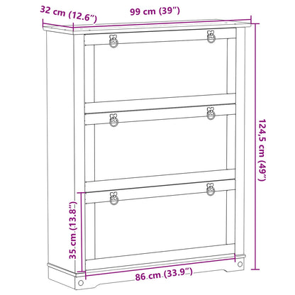 vidaXL Shoe Cabinet Corona White 99 x 32 x 122 cm Solid Pine Wood