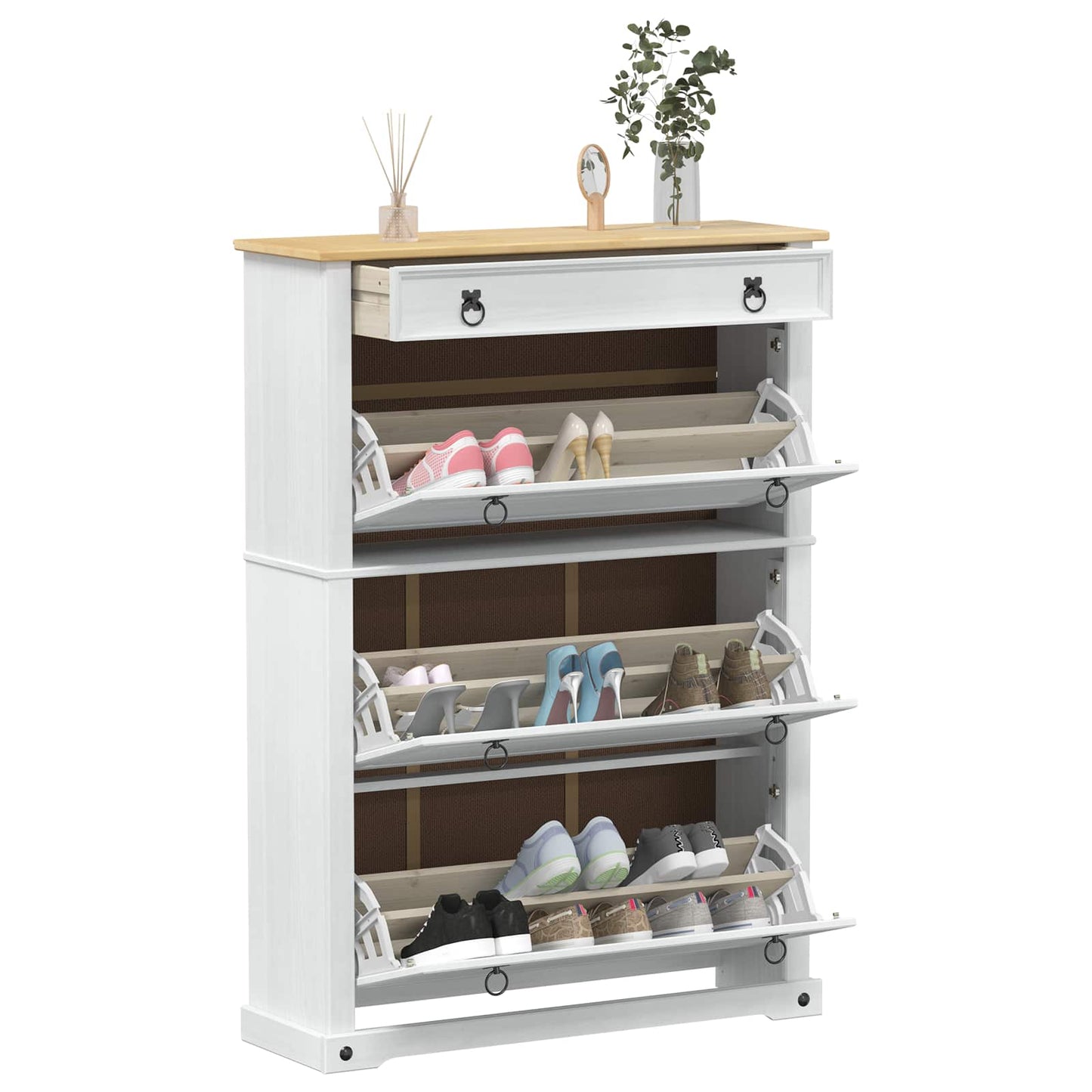 vidaXL Shoe Cabinet Corona White 99 x 32 x 138 cm Solid Pine Wood