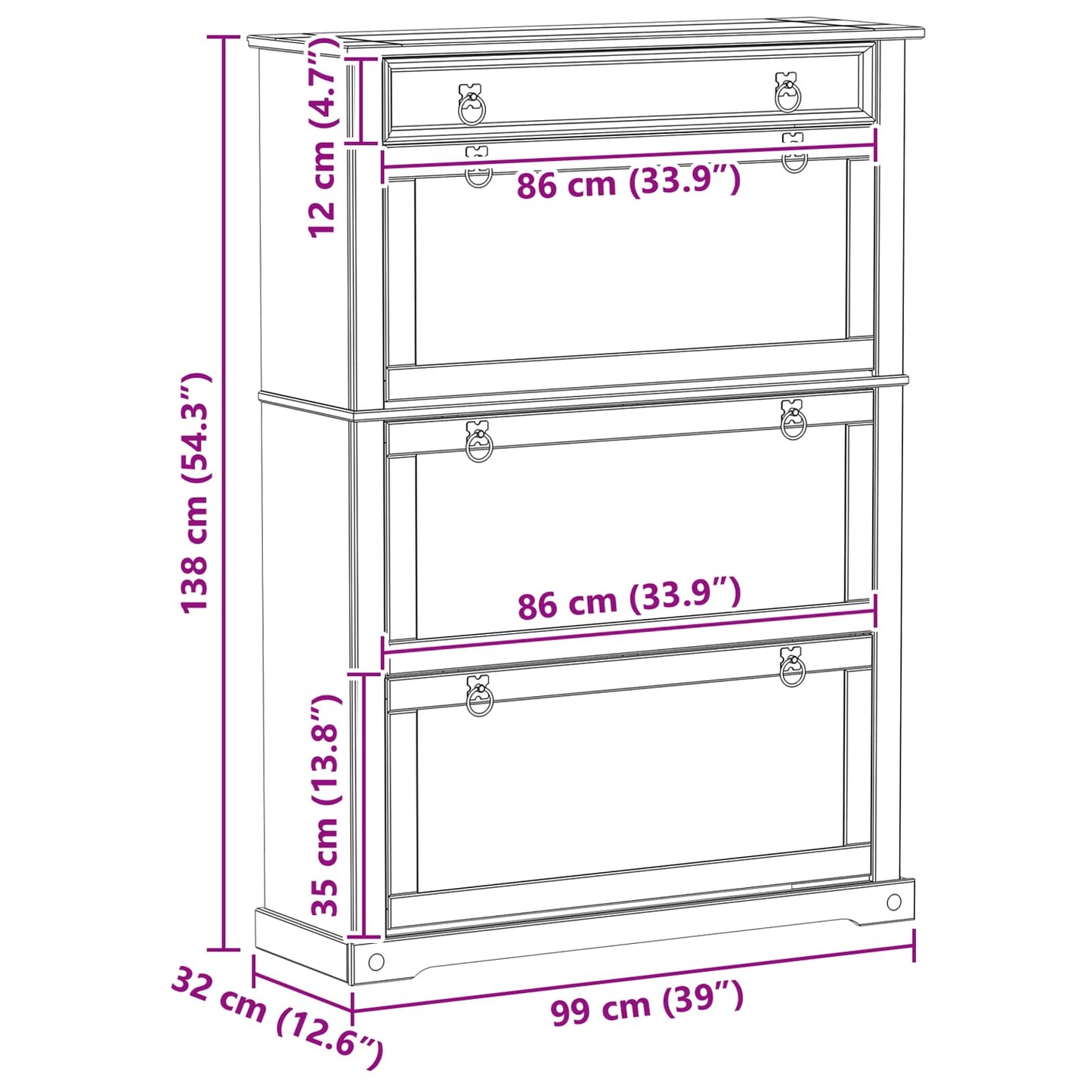 vidaXL Shoe Cabinet Corona White 99 x 32 x 138 cm Solid Pine Wood