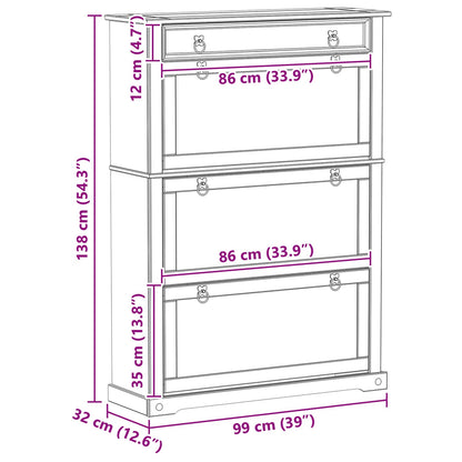 vidaXL Shoe Cabinet Corona White 99 x 32 x 138 cm Solid Pine Wood