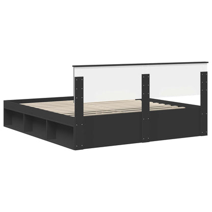 vidaXL Bed Frame with Headboard Black 200 x 200 cm Engineered wood