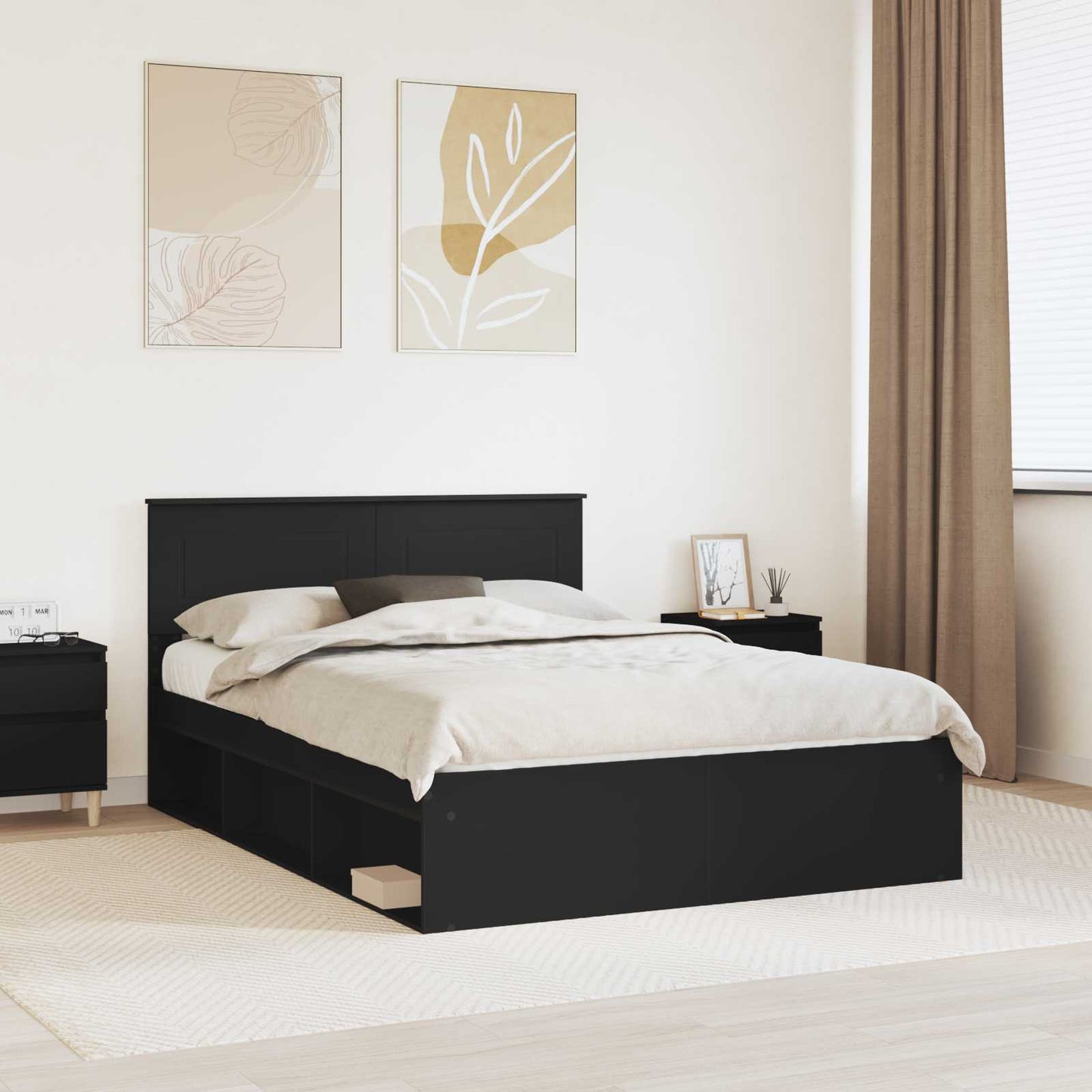 vidaXL Bed Frame with Headboard Black 150 x 200 cm Engineered wood