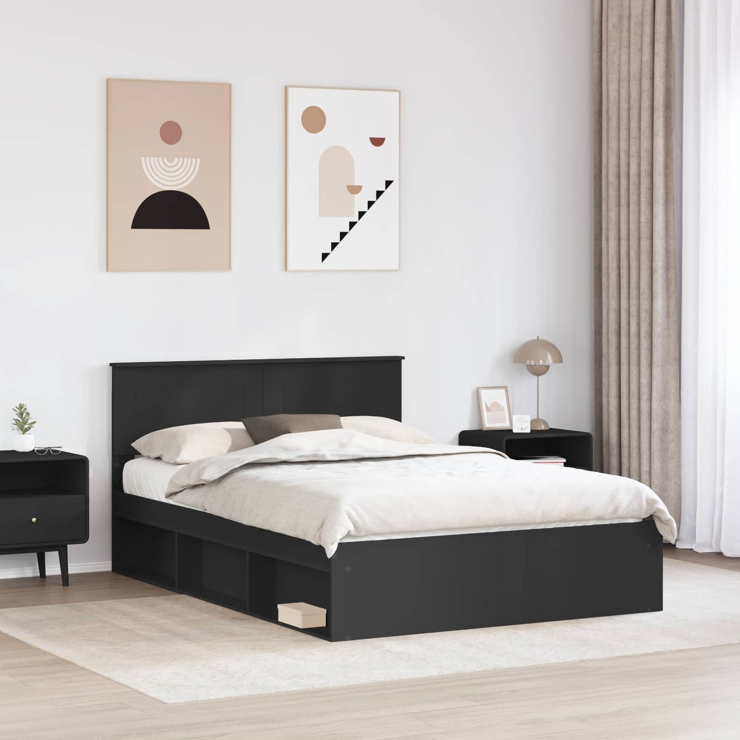 vidaXL Bed Frame with Headboard Black 150 x 200 cm Engineered wood