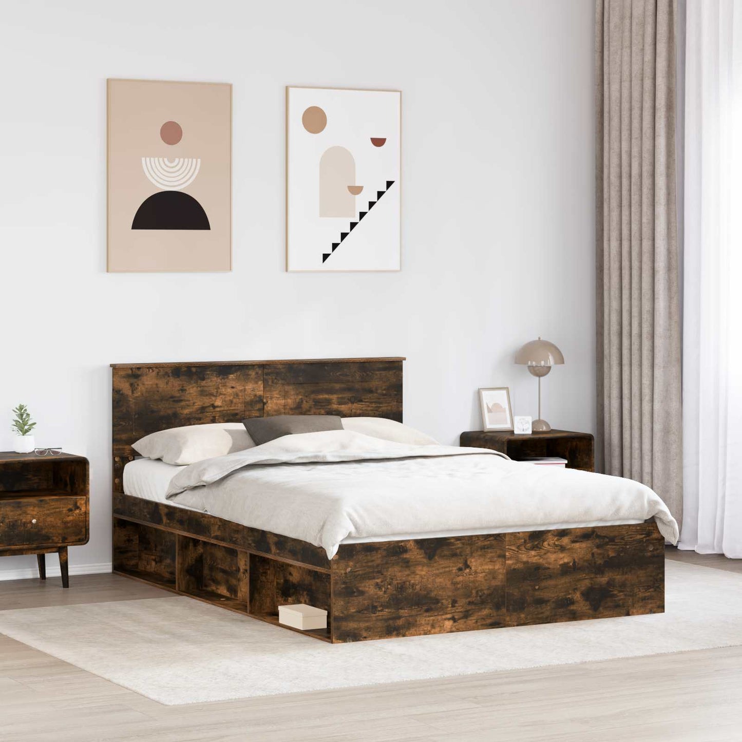 vidaXL Bed Frame Smoked Oak 150 x 200 cm Engineered wood