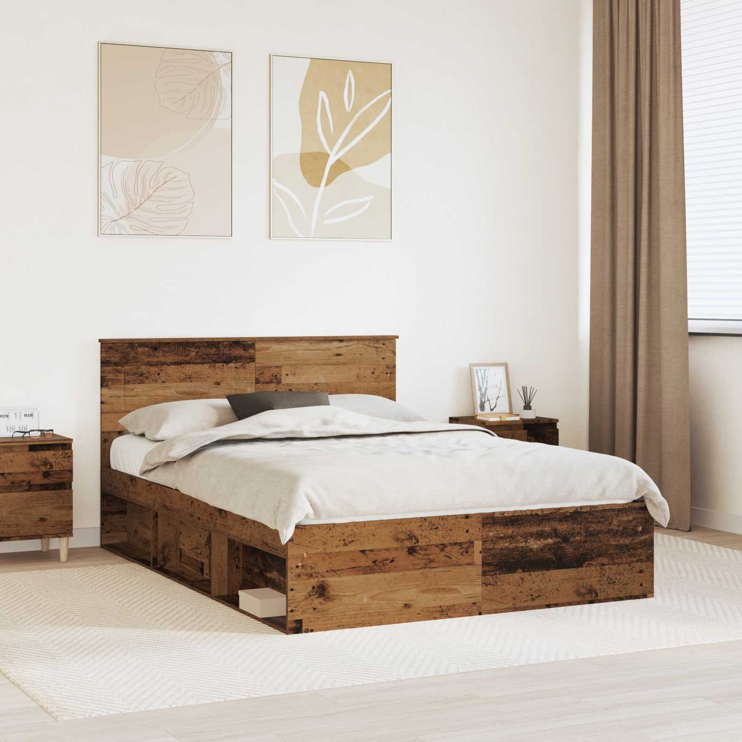 vidaXL Bed Frame with Headboard Old Wood 150 x 200 cm Engineered wood
