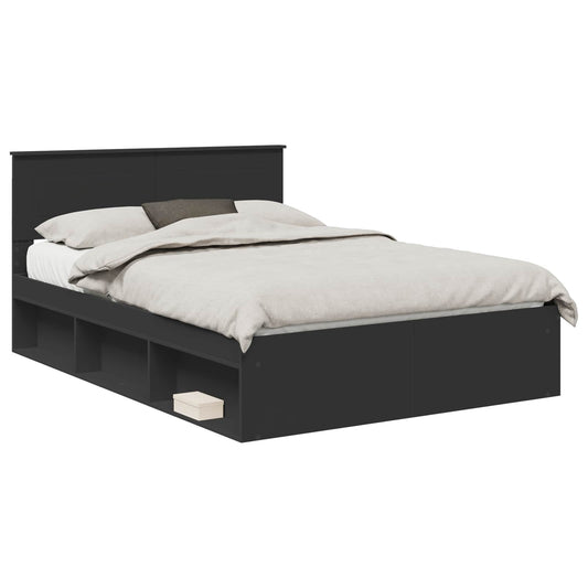 vidaXL Bed Frame with Headboard Black 140 x 200 cm Engineered wood