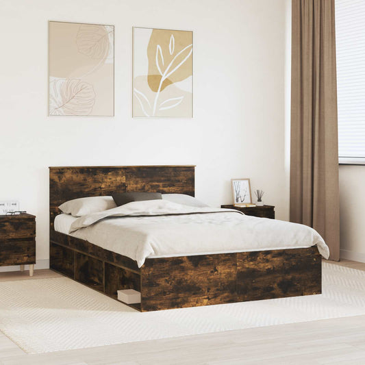 vidaXL Bed Frame Smoked Oak 140 x 200 cm Engineered wood