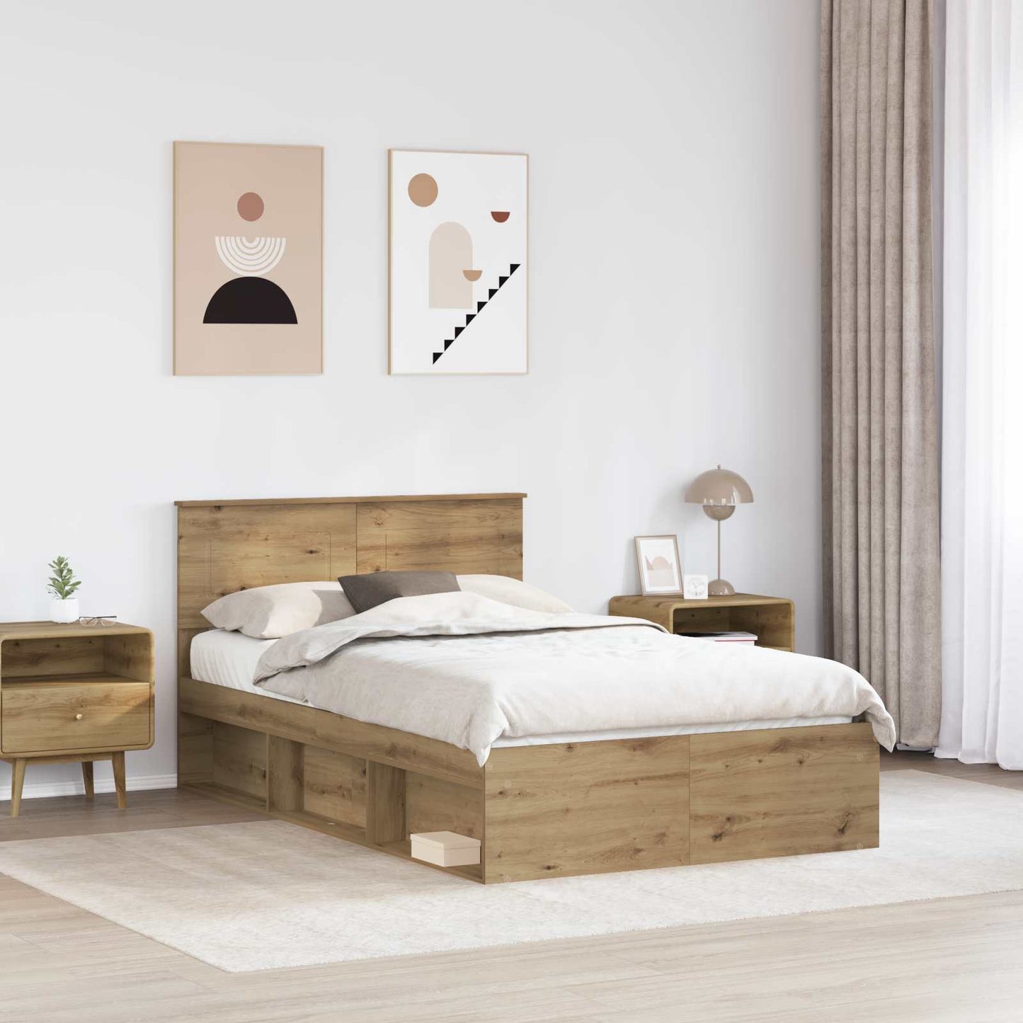 vidaXL Bed Frame Artisian Oak 135 x 190 cm Engineered wood