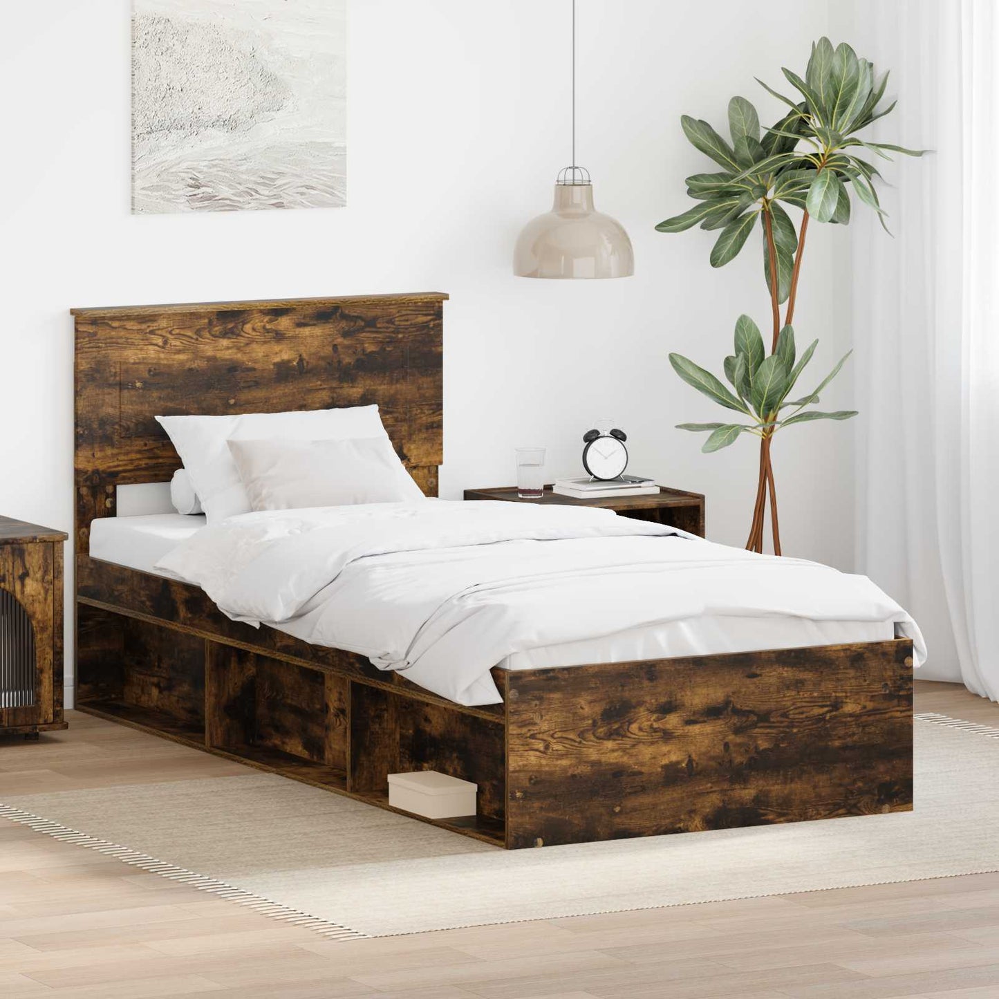 vidaXL Bed Frame Smoked Oak 100 x 200 cm Engineered wood