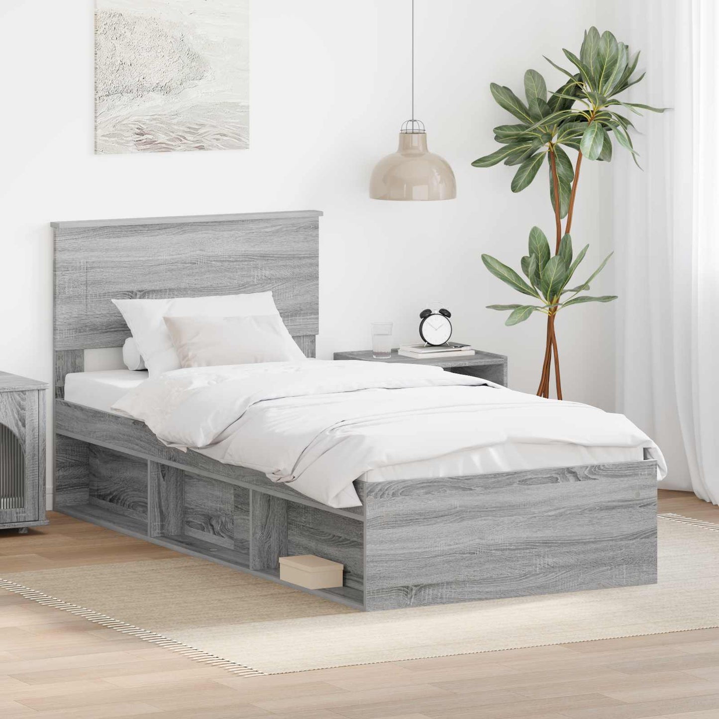 vidaXL Bed Frame Grey Sonoma 100 x 200 cm Engineered wood