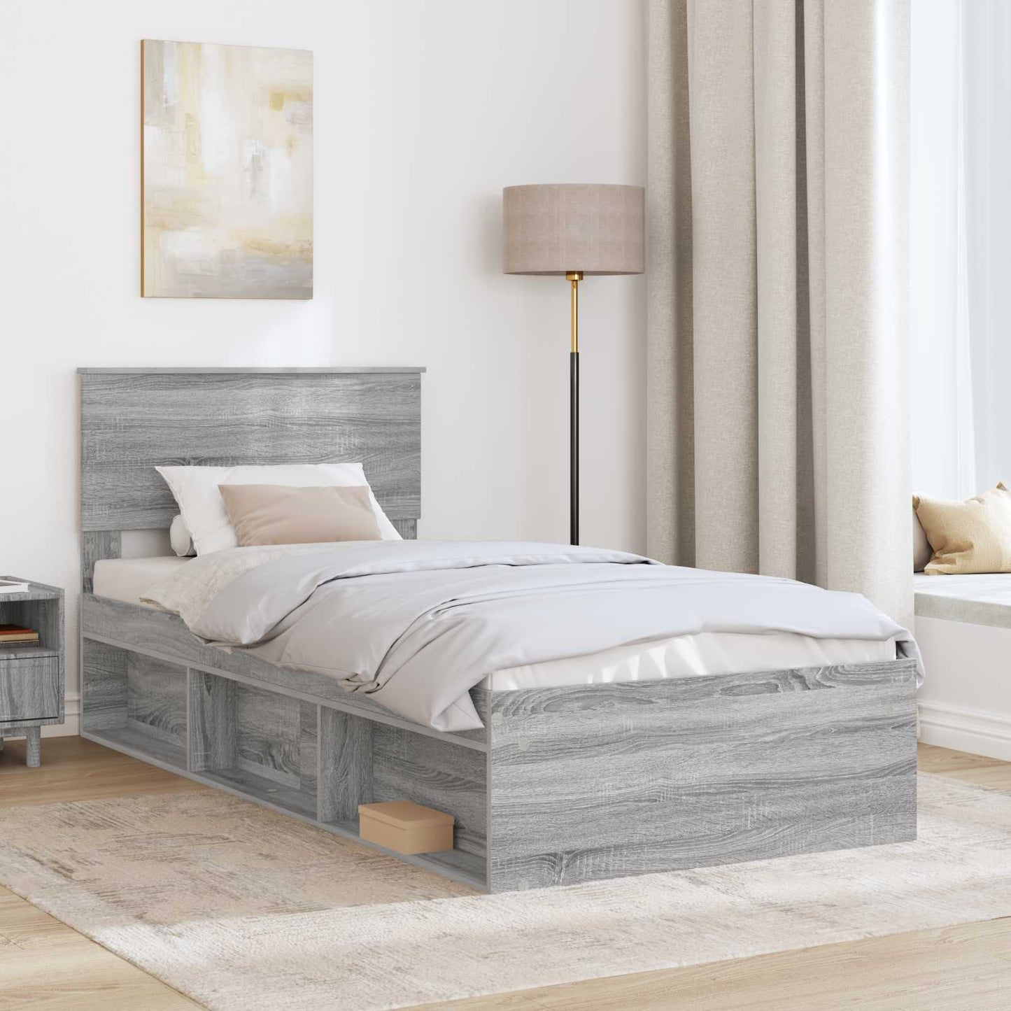vidaXL Bed Frame Grey Sonoma 100 x 200 cm Engineered wood
