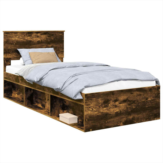 vidaXL Bed Frame with Headboard Smoked Oak 90 x 190 cm Engineered wood