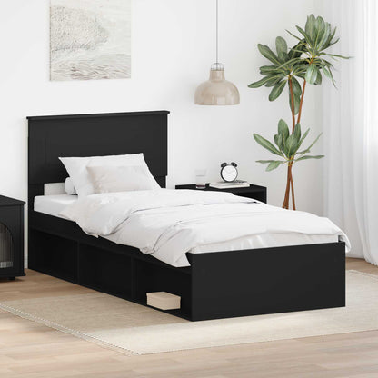 vidaXL Bed Frame with Headboard Black 90 x 200 cm Engineered wood