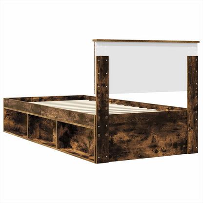 vidaXL Bed Frame with Headboard Smoked Oak 90 x 200 cm Engineered wood