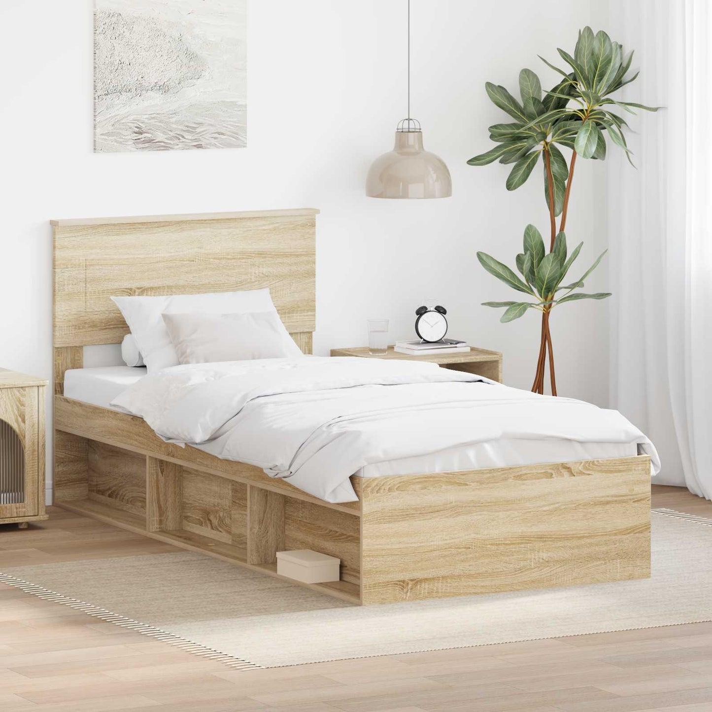 vidaXL Bed Frame with Headboard Sonoma Oak 75 x 190 cm Engineered wood
