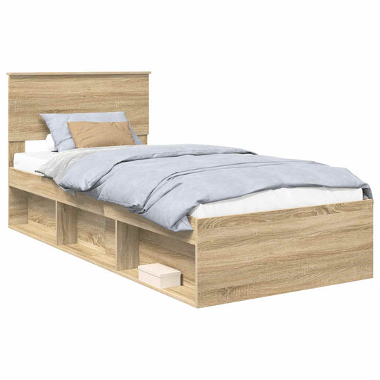 vidaXL Bed Frame with Headboard Sonoma Oak 75 x 190 cm Engineered wood