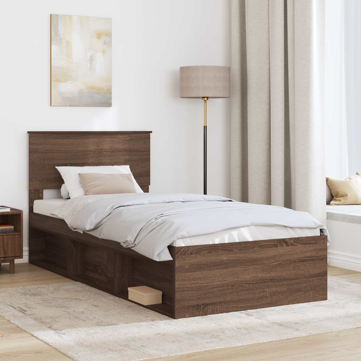vidaXL Bed Frame with Headboard Brown Oak 75 x 190 cm Engineered wood