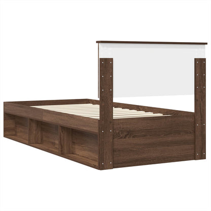 vidaXL Bed Frame with Headboard Brown Oak 75 x 190 cm Engineered wood