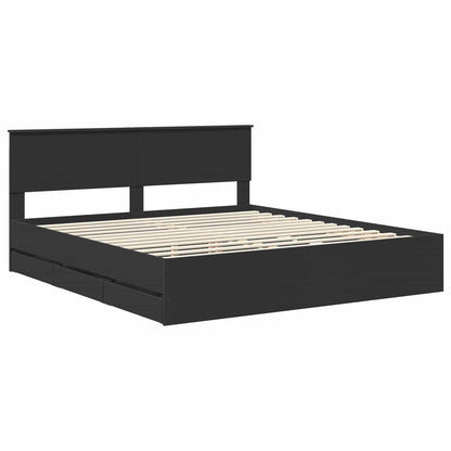 vidaXL Bed Frame with Drawer Black 200 x 200 cm Engineer Wood