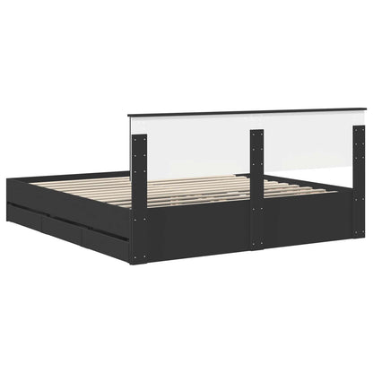 vidaXL Bed Frame with Drawer Black 200 x 200 cm Engineer Wood