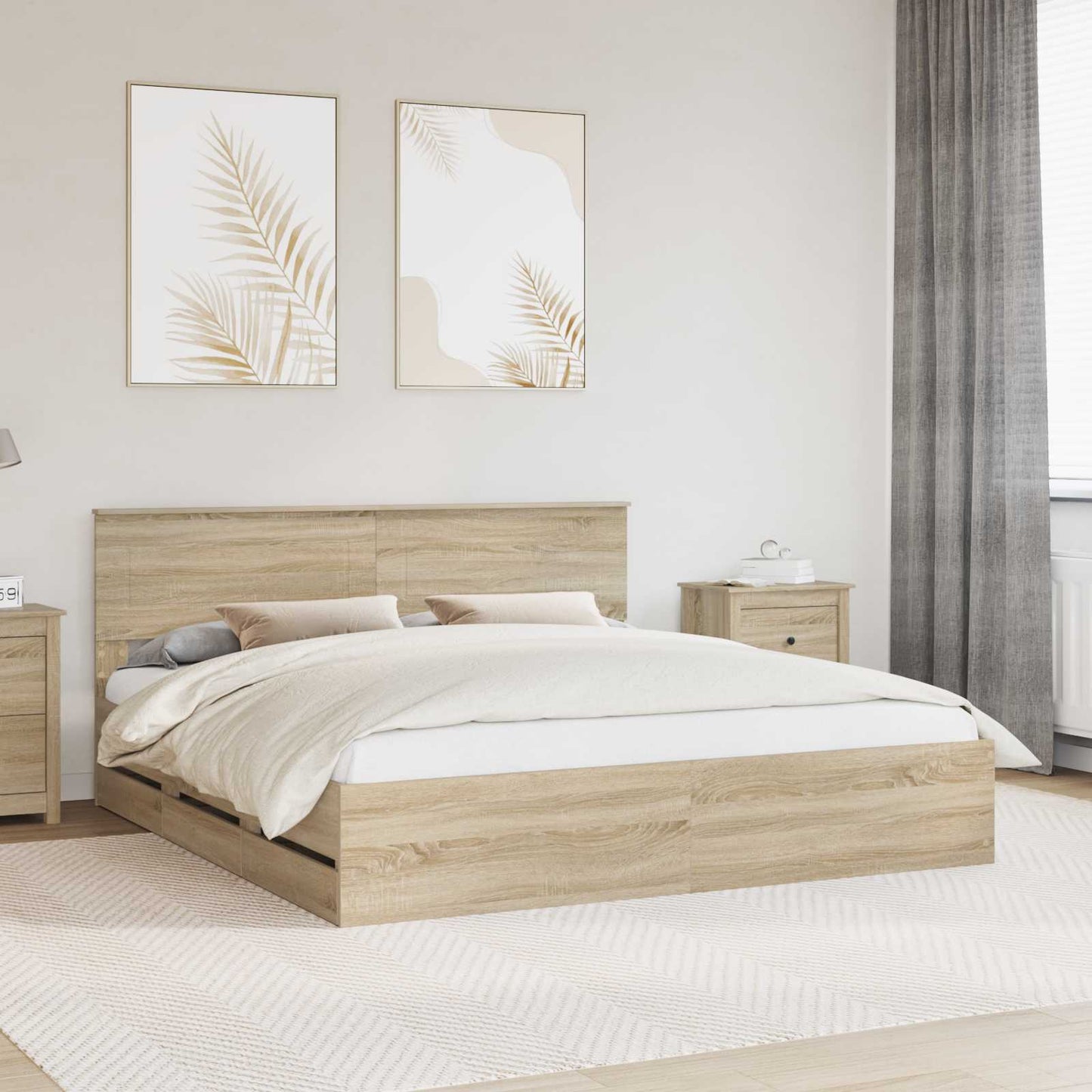 vidaXL Bed Frame with Drawer Sonoma Oak 200 x 200 cm Engineer Wood