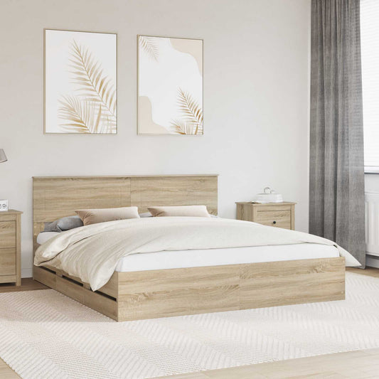vidaXL Bed Frame with Drawer Sonoma Oak 200 x 200 cm Engineer Wood
