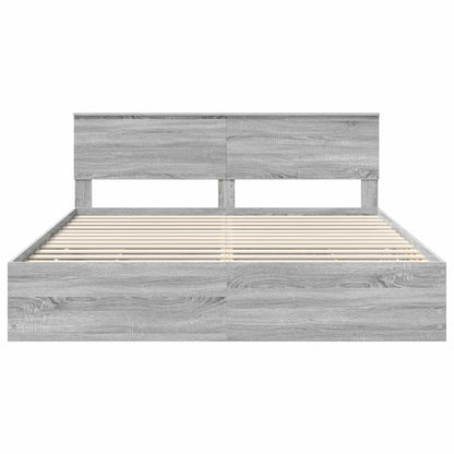 vidaXL Bed Frame with Drawer Grey Sonoma 200 x 200 cm Engineer Wood