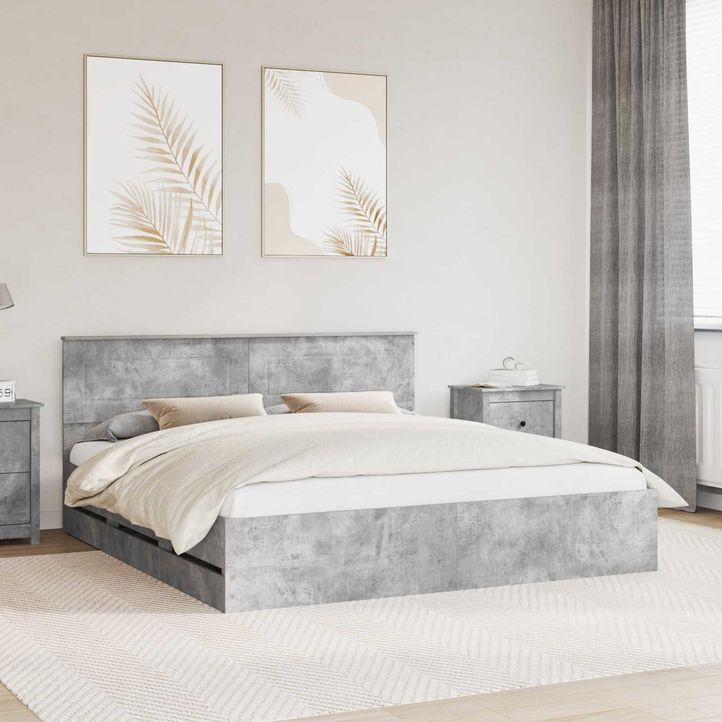 vidaXL Bed Frame with Drawer Concrete Grey 180 x 200 cm Engineer Wood