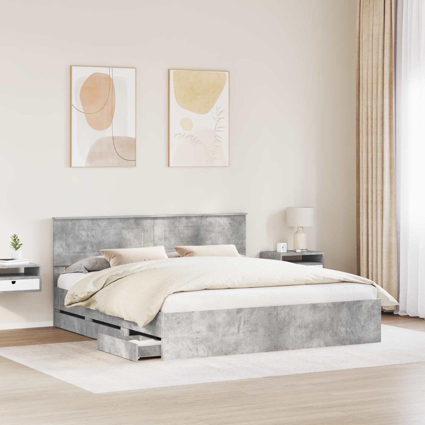 vidaXL Bed Frame with Drawer Concrete Grey 180 x 200 cm Engineer Wood