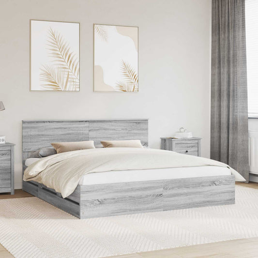 vidaXL Bed Frame with Drawer Grey Sonoma 180 x 200 cm Engineer Wood