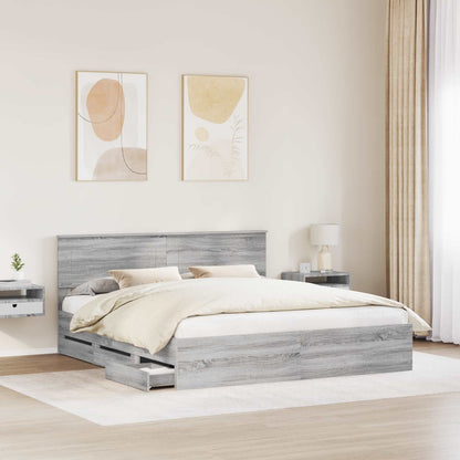 vidaXL Bed Frame with Drawer Grey Sonoma 180 x 200 cm Engineer Wood