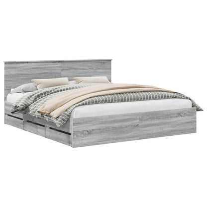 vidaXL Bed Frame with Drawer Grey Sonoma 180 x 200 cm Engineer Wood