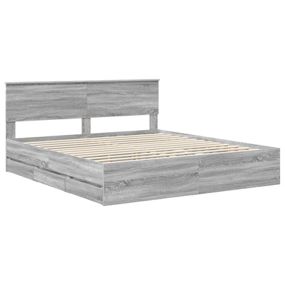 vidaXL Bed Frame with Drawer Grey Sonoma 180 x 200 cm Engineer Wood