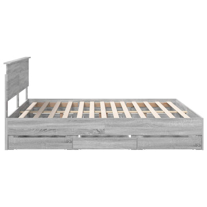 vidaXL Bed Frame with Drawer Grey Sonoma 180 x 200 cm Engineer Wood
