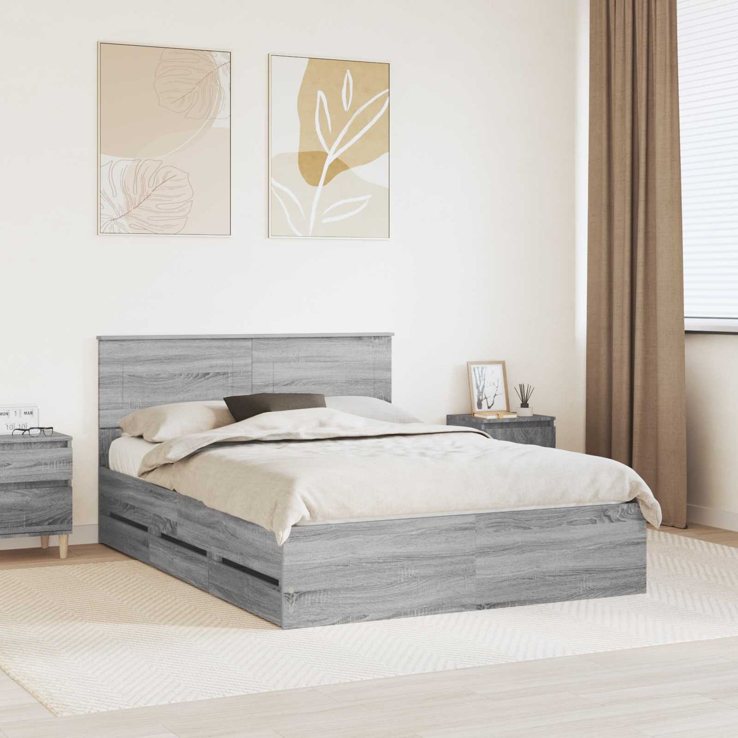 vidaXL Bed Frame with Drawer Grey Sonoma 160 x 200 cm Engineer Wood