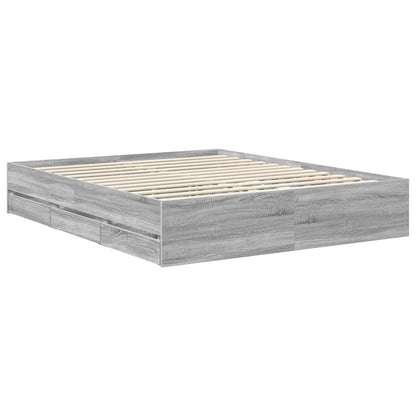 vidaXL Bed Frame with Drawer Grey Sonoma 160 x 200 cm Engineer Wood
