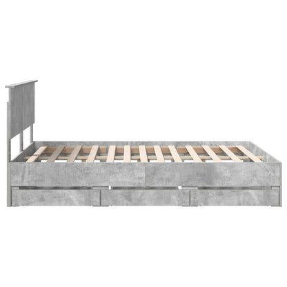 vidaXL Bed Frame with Drawer Concrete Grey 150 x 200 cm Engineer Wood