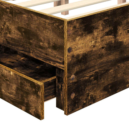 vidaXL Bed Frame with Drawer Smoked Oak 150 x 200 cm Engineer Wood