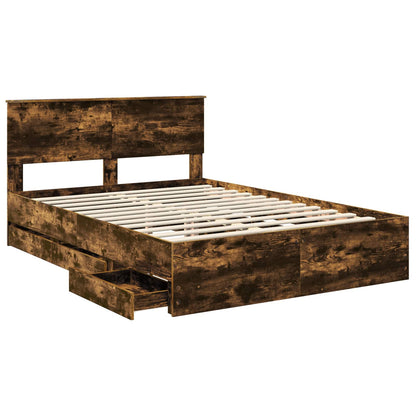 vidaXL Bed Frame with Drawer Smoked Oak 150 x 200 cm Engineer Wood