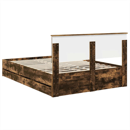 vidaXL Bed Frame with Drawer Smoked Oak 150 x 200 cm Engineer Wood