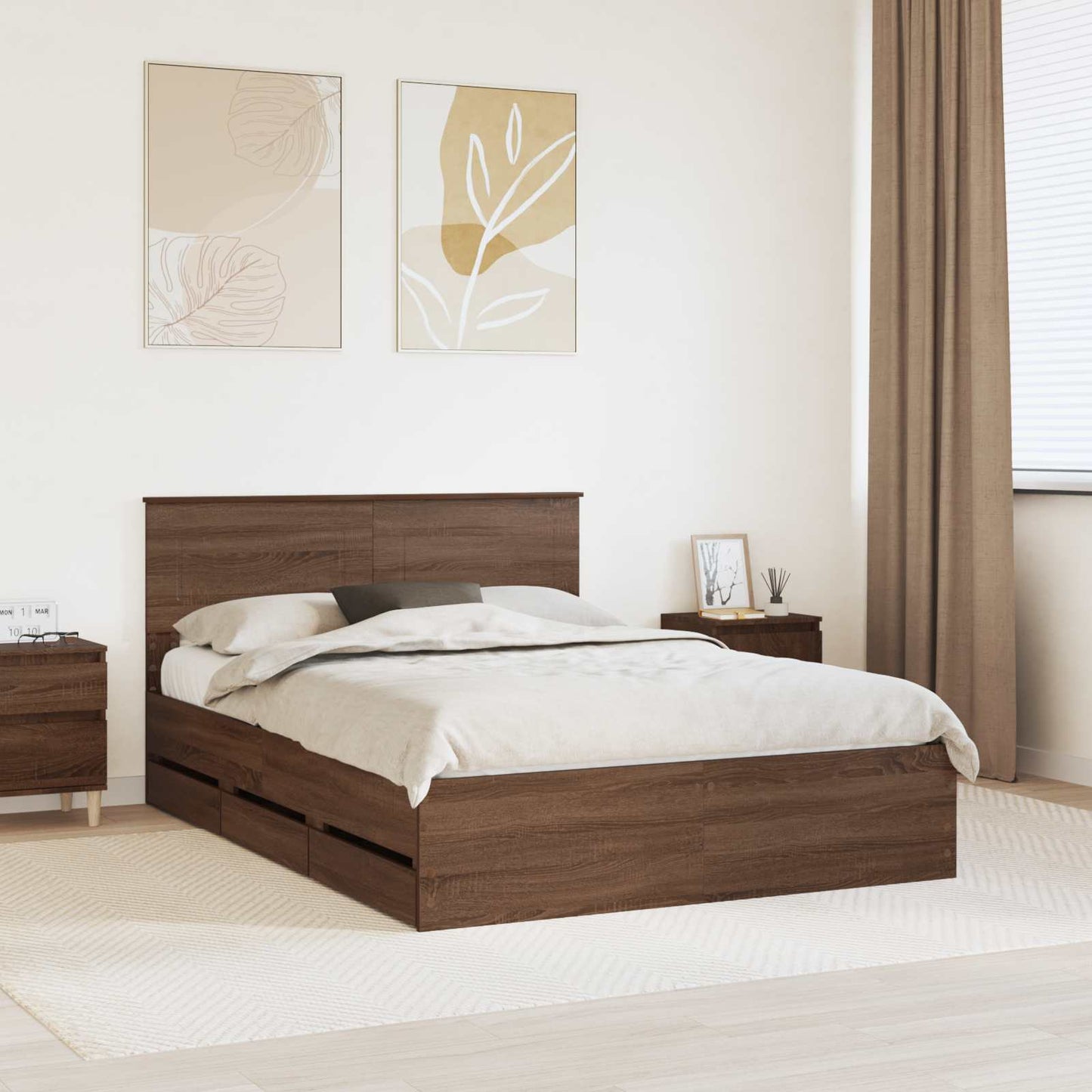 vidaXL Bed Frame with Drawer Brown Oak 150 x 200 cm Engineer Wood