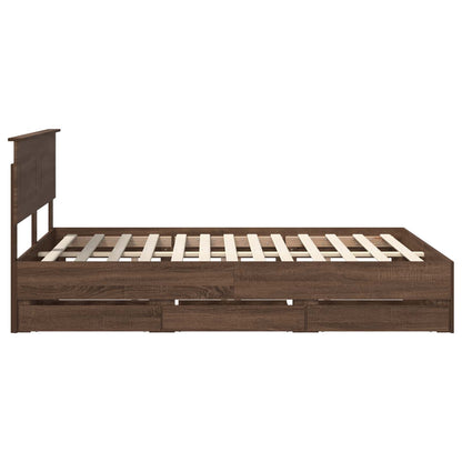 vidaXL Bed Frame with Drawer Brown Oak 150 x 200 cm Engineer Wood