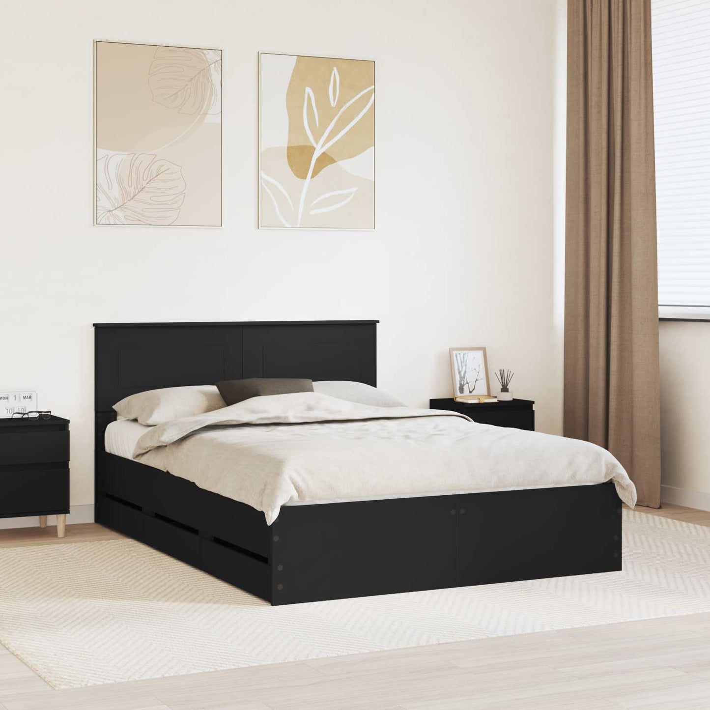 vidaXL Bed Frame with Drawer Black 140 x 190 cm Engineer Wood