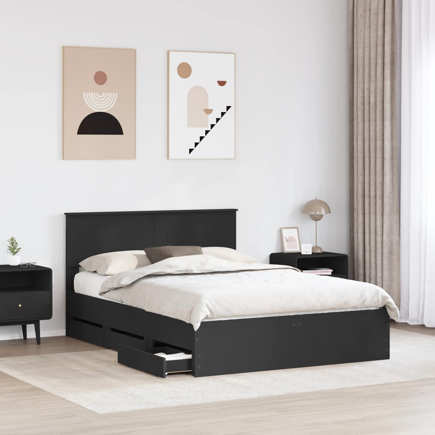 vidaXL Bed Frame with Drawer Black 140 x 190 cm Engineer Wood