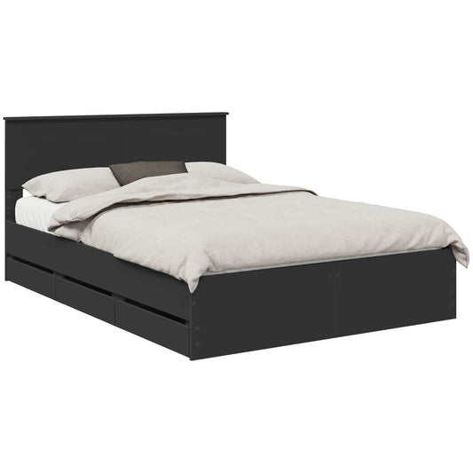 vidaXL Bed Frame with Drawer Black 140 x 190 cm Engineer Wood