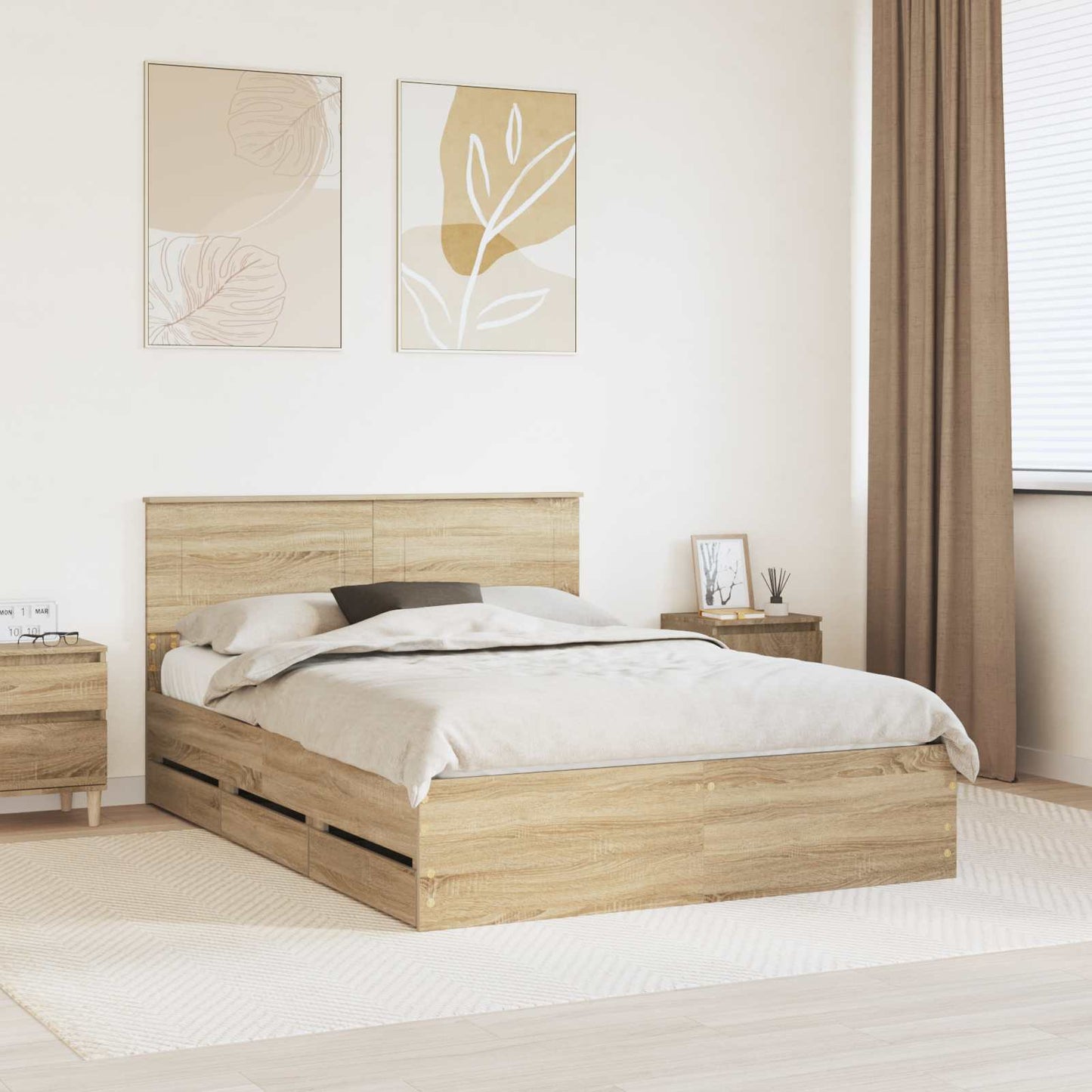 vidaXL Bed Frame with Drawer Sonoma Oak 140 x 190 cm Engineer Wood