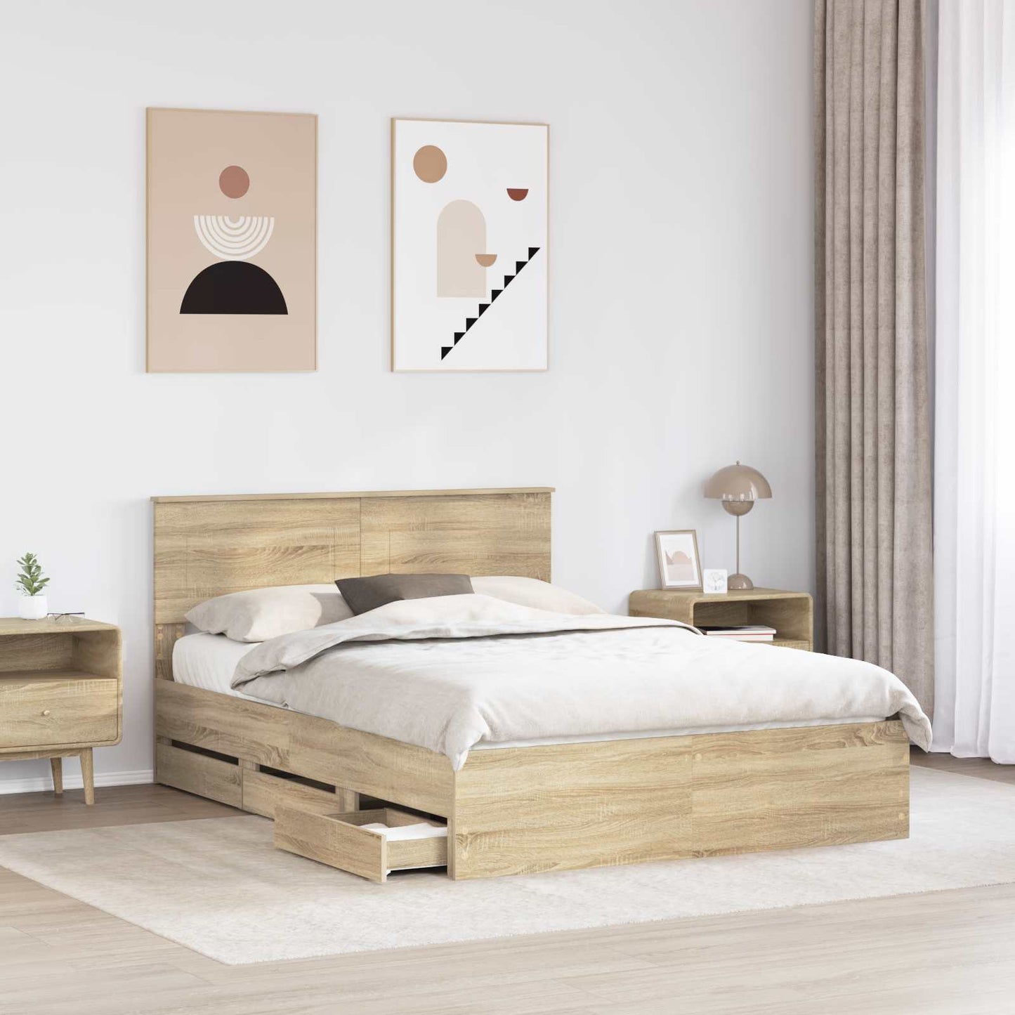 vidaXL Bed Frame with Drawer Sonoma Oak 140 x 190 cm Engineer Wood