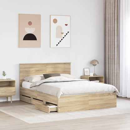 vidaXL Bed Frame with Drawer Sonoma Oak 140 x 190 cm Engineer Wood